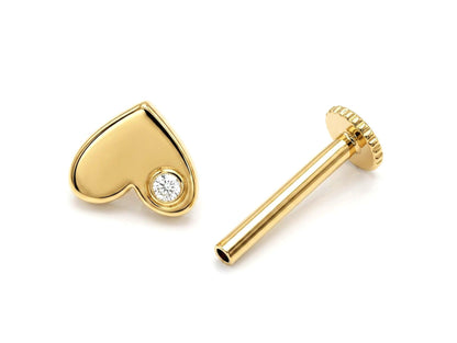 14K Gold Heart Labret Earring with Gemstones 16G Tragus Jewellery