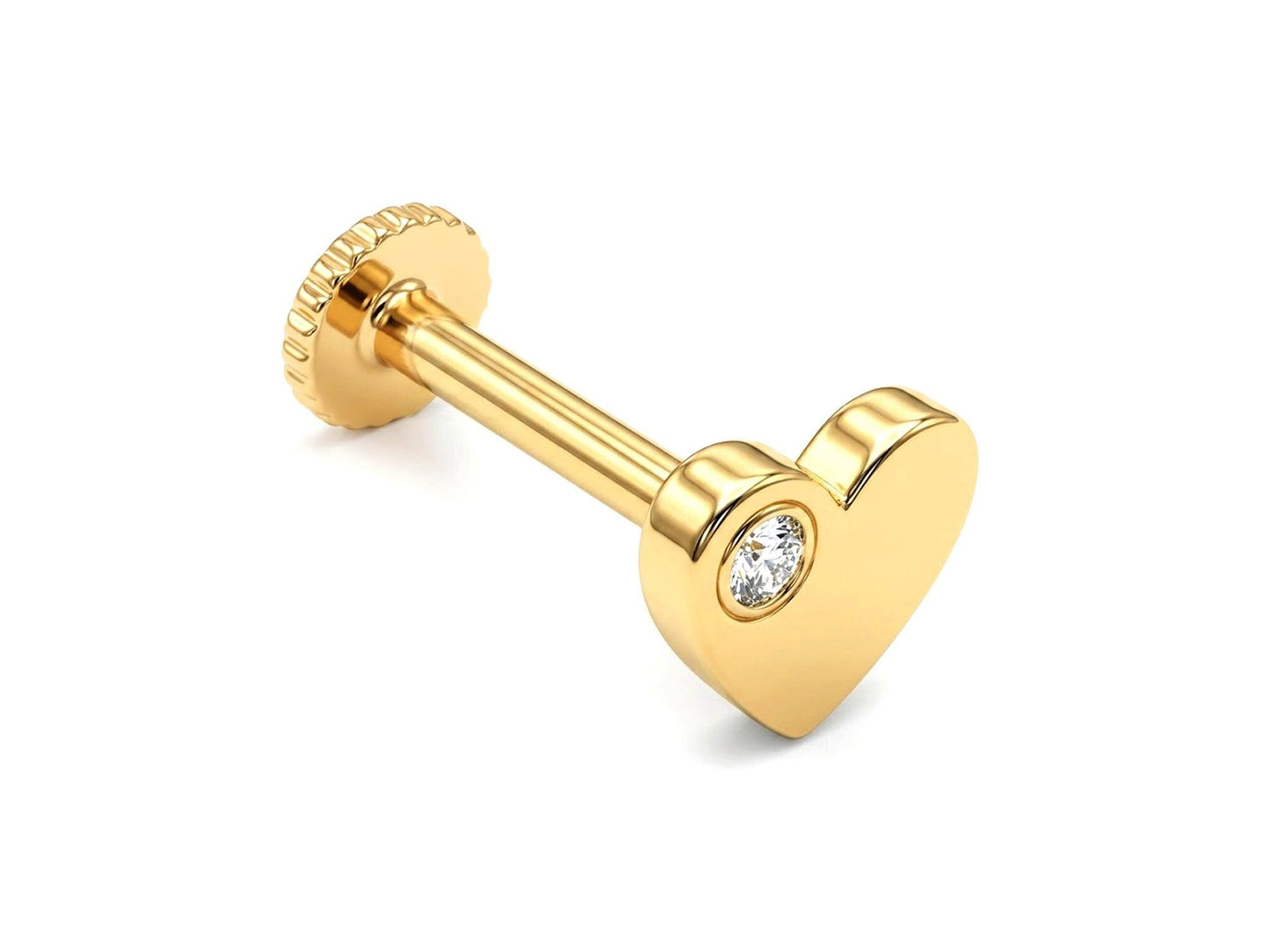 14K Gold Heart Labret Earring with Gemstones 16G Tragus Jewellery