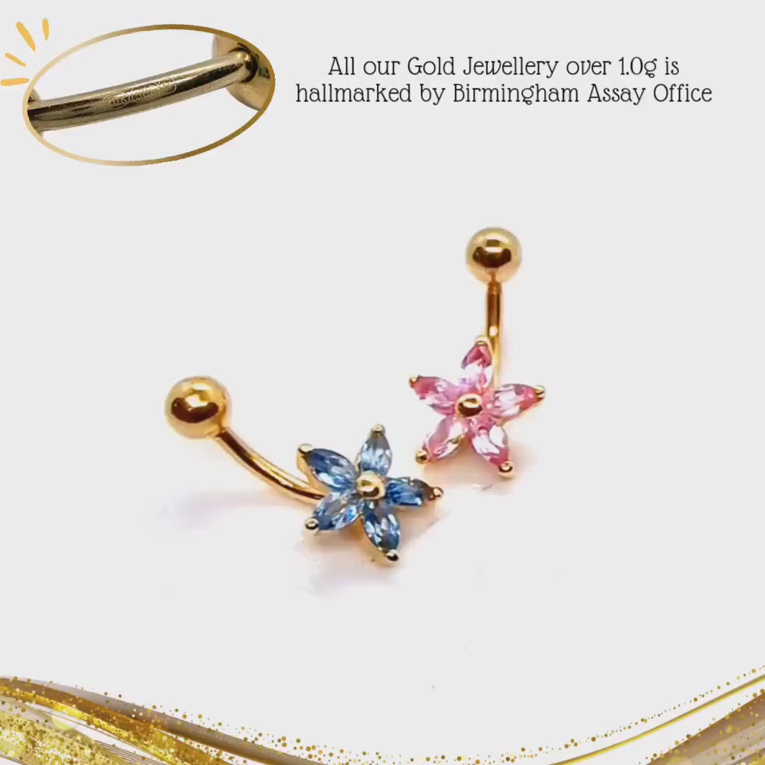 Flower Belly Bar - Solid 14K Gold Petal Designer Navel Belly Ring - Highest Quality Crystals Hand Set & Polished -For somebody Very Special