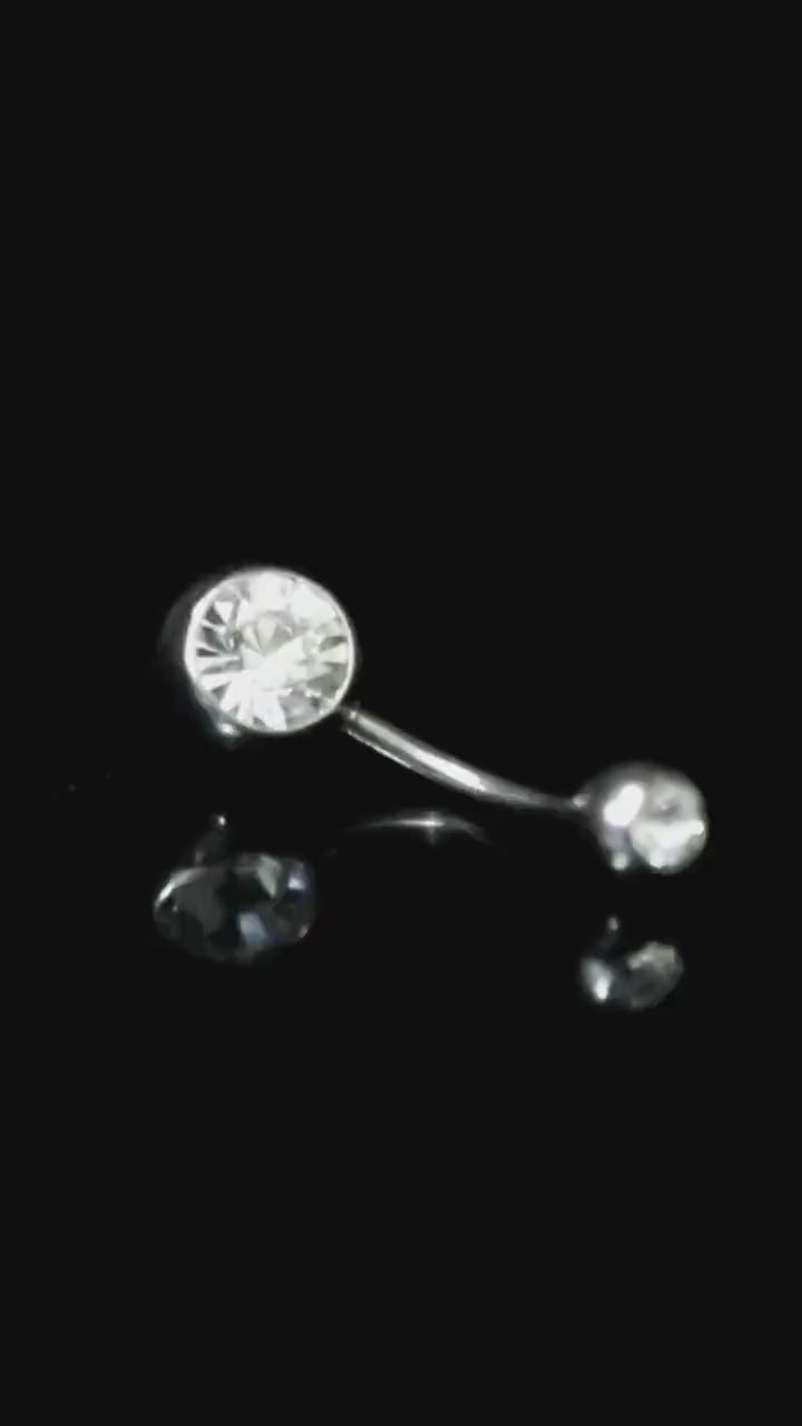 Titanium Belly Rings, Belly Button Piercing - 14g Belly Bar with Double Gem Ball Crystal - Piercing for Navel Ring, Navel Piercing