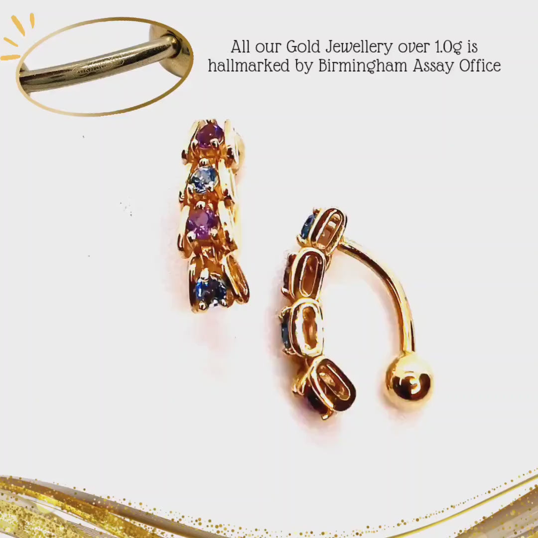 Solid Gold Belly Bar Made of Genuine Precious Stones 4 Moving parts for Extra Comfort - 14K Gold Belly Rings Body Piercing Jewellery