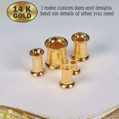 14K Gold Double Flared Plugs Earrings - 2g 4g 6g 8g 0g  Ear Tunnel Stretcher Plugs, Flared Eyelet - Expander Body Piercing