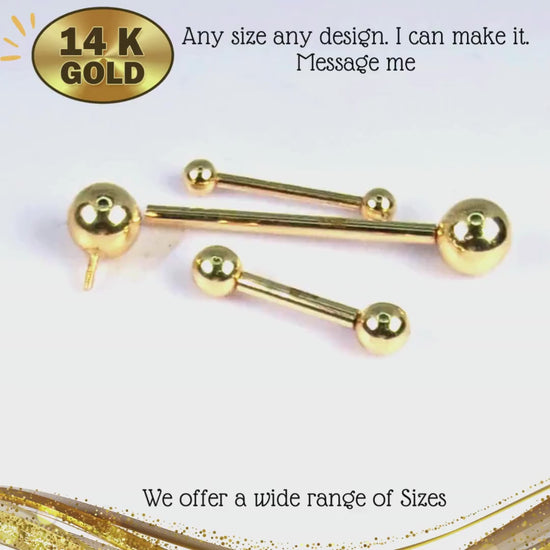 14K Gold Internal Threaded Barbell Piercing, 14G Tongue Barbell, Bridge Piercing, Barbell Earrings, Nipple Jewelry - 10mm to 24mm