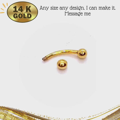 14K Solid Gold Bananabell -  Curved Barbell -  Piercing Jewelry for Lip, Helix, Tragus, Lobe, Cartilage - 16g & 14g - 6mm to 20mm