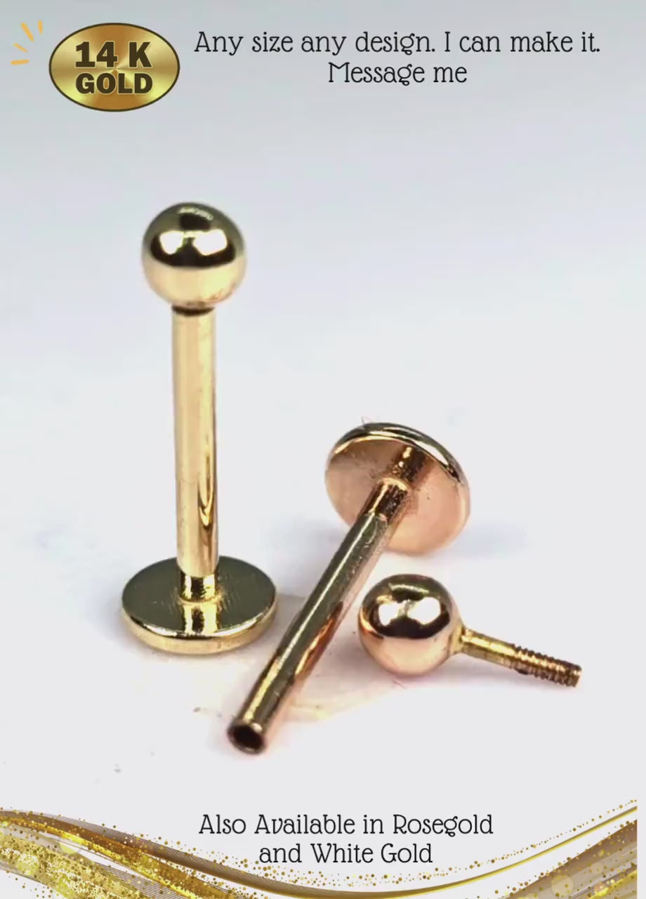 14K Rose Gold Internally Threaded Labret Stud Lip Jewelry - Body Piercing for Lip, Helix, Tragus, Lobe, Cartilage, Medusa Piercing