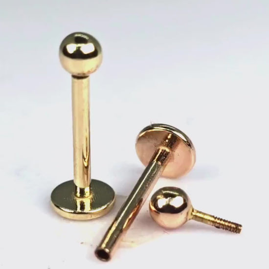 14K Yellow Gold Internally Threaded Labret Stud Lip Jewelry - Body Piercing for Lip, Helix, Tragus, Lobe, Cartilage, Medusa Piercing