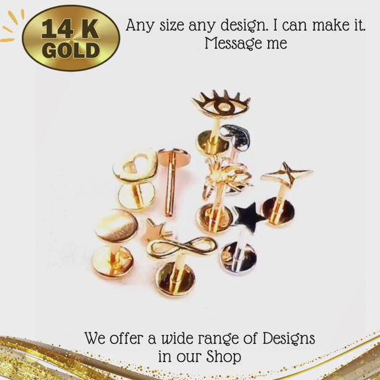 14K Gold Ball Labret Stud, Tragus Piercing, Helix Cartilage Piercing - Internally Threading Body Jewellery Ear Piercing