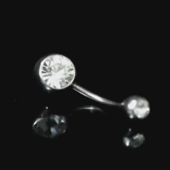 Internally Threaded Belly Ring, Navel Jewelry with Double Gem Crystal - Titanium Implant - 14g Belly Bar size 8mm to 12mm