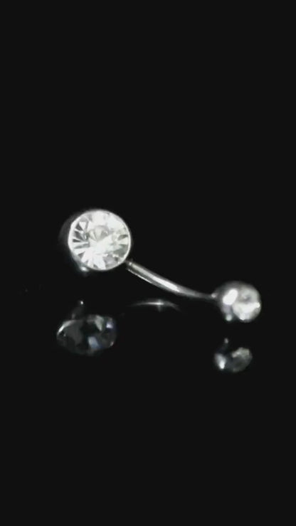 Internally Threaded Belly Ring, Navel Jewelry with Double Gem Crystal - Titanium Implant - 14g Belly Bar size 8mm to 12mm