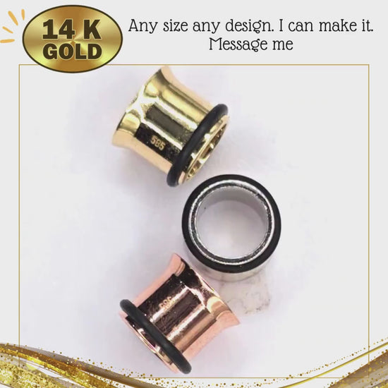 14K Rose Gold Ear Stretching Single Flare Plugs - Ear Tunnel Stretcher Plug, Single Flare Eyelet - Ear Expander Body Piercing