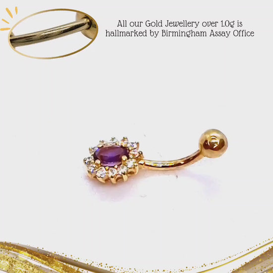 Flower Belly Button Ring with real Tanzanite and Amethyst - 14K Gold  Hand Set and Hand Polished - Solid Gold - Fine Jewellery Quality