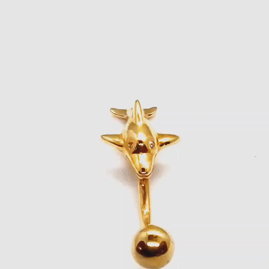 Dolphin Belly Button Ring Solid Gold 14K Gold  Belly Bar 2.56 grams - Standard Size 10mm - Finest Quality Gold Body Piercing Jewelry