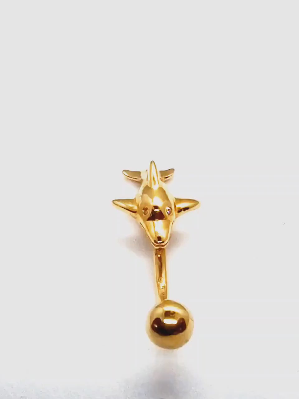 Dolphin Belly Button Ring Solid Gold 14K Gold  Belly Bar 2.56 grams - Standard Size 10mm - Finest Quality Gold Body Piercing Jewelry