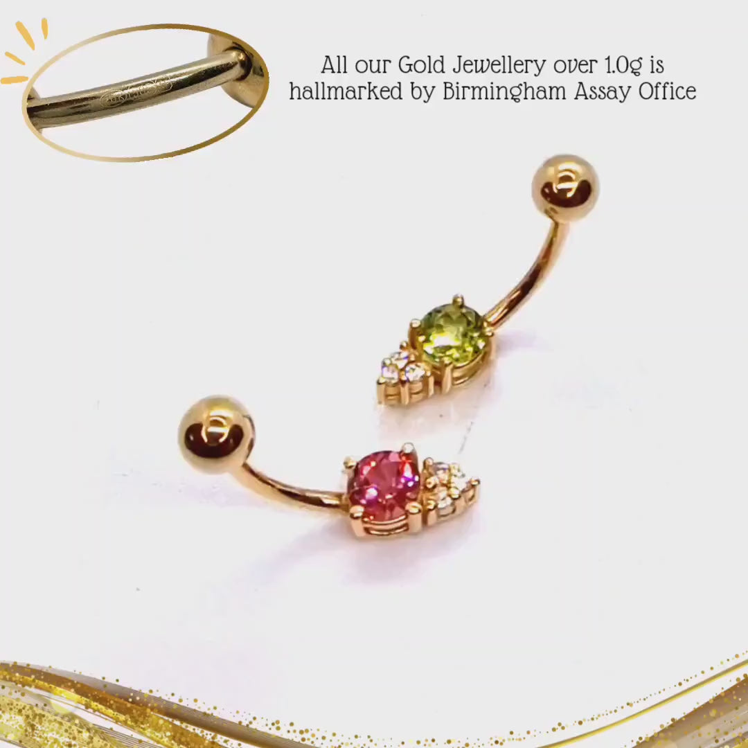 Round Belly Bar - 14K Gold Belly Ring with the Highest Quality Crystals Hand Set & Polished - Navel Jewellery for someone Very Special