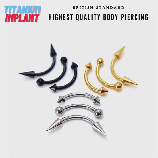 Eyebrow Piercing, Eyebrow Ring - 3 Pieces Bent Barbell - Ball / Cone / Spike - Body Piercing for Ear, Dainty piercing, Lip Piercing