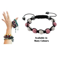 Braided Bracelet with Disco Ball CZ Crystal Glitter Ball Bling Bling - Adjustable Cord - Multiple Crystal Friendship Bracelet