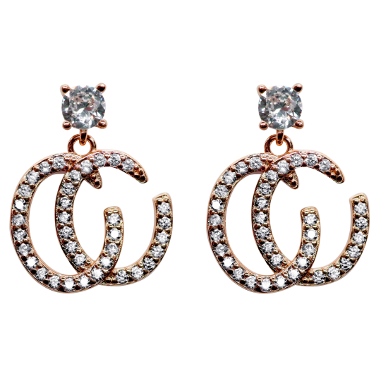 Dangle CC Silver Stud Earrings | Double C | Austrian Diamond Cut AAA Crystals- Exquisite CC Style Chic Letter Design- Silver Gold Rose Gold