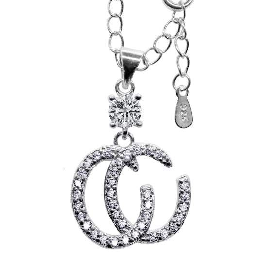 Dangle CC Silver Pendant / Necklace | Double C | Austrian Diamond Cut AAA Crystals- Exquisite CC Style Chic Letter Design- Silver Gold Rose Gold