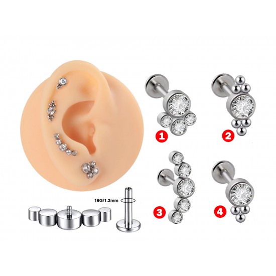 Tragus Earring 16g Lobe Piercing Labret Earring Jewelry with CZ Crystals - Internally Threaded