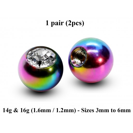 Body Jewellery Replacement Coloured Gem Ball - AAA Laser Cut Crystals (2pcs)