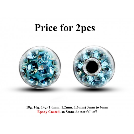 Epoxy Coated Shamballa Threaded Balls - (2PCS) - 14g to 20g size 3mm to 6mm