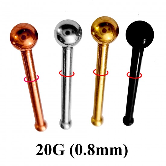 Nose Pin, Nose Studs - 20G (0.8mm) Nose Piercing Color Steel, Black, Gold Plating, Rose Gold Plating - Quality Tested by Sheffield Assay Office England
