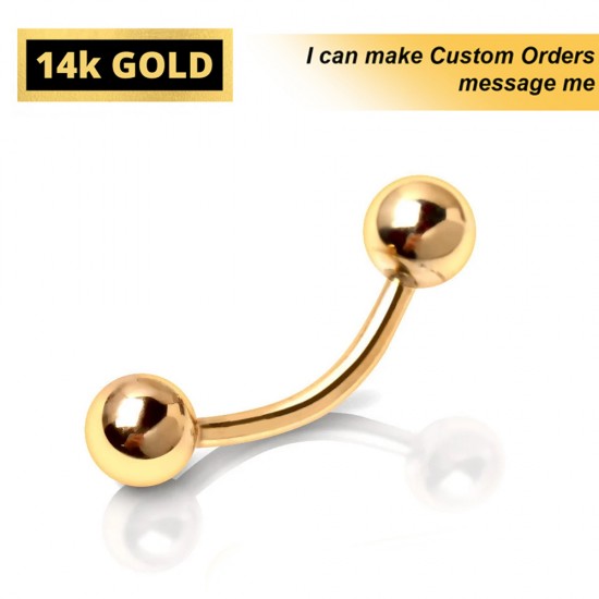 14K Gold Curved Barbell, Eyebrow Piercing