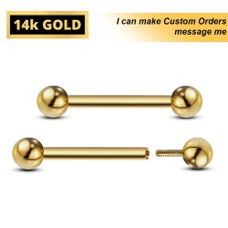 14K Gold Internal Threaded Barbell Piercing