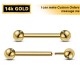 14K Gold Internal Threaded Barbell Piercing