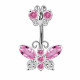 Silver 925 Double Butterfly Design Belly Button Piercing Bars with CZ Crystals - Various Colours - All our Jewellery is Quality Checked by Sheffield Assay office