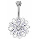 Sterling Silver Fancy Flower CZ Crystal Great Curved Belly Bars 1.6mm / 14G - Various Colours - All our Jewellery is Quality Checked by Sheffield Assay office