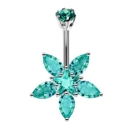 Sterling Silver Jasmine Flower CZ Crystal Studded Belly Bars 1.6mm / 14G - Various Colours - All our Jewellery is Quality Checked by Sheffield Assay office