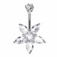 Sterling Silver Jasmine Flower CZ Crystal Studded Belly Bars 1.6mm / 14G - Various Colours - All our Jewellery is Quality Checked by Sheffield Assay office
