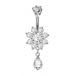 Sterling Silver Flower Drop Dangle CZ Crystal Belly Bars 1.6mm / 14G - Various Colours - All our Jewellery is Quality Checked by Sheffield Assay office