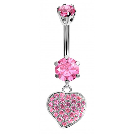 Sterling Silver Heart Shape CZ Crystal Studded Belly Bars 1.6mm / 14G - Various Colours - All our Jewellery is Quality Checked by Sheffield Assay office