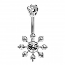 Silver Belly Button Ring Nautical Wheel Design with AAA+ CZ Crystals