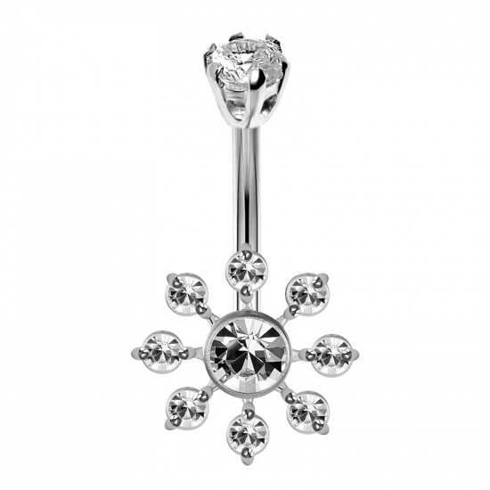 Silver Belly Button Ring Nautical Wheel Design with AAA+ CZ Crystals