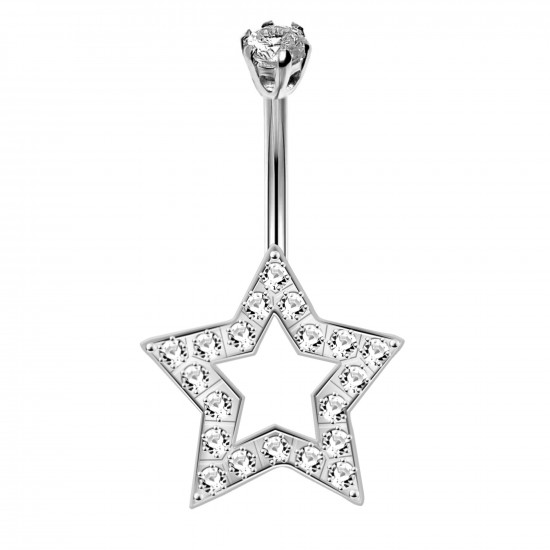 Sterling Silver Star Shape CZ Crystal Studded Belly Bars 1.6mm / 14G - Various Colours - All our Jewellery is Quality Checked by Sheffield Assay office