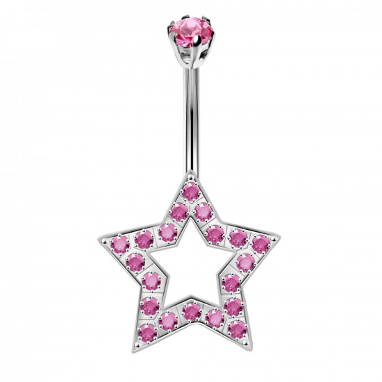 Sterling Silver Star Shape CZ Crystal Studded Belly Bars 1.6mm / 14G - Various Colours - All our Jewellery is Quality Checked by Sheffield Assay office