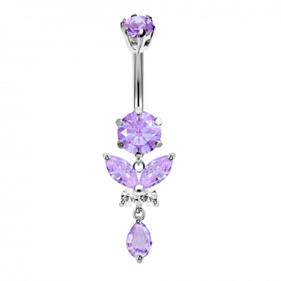Surgical Steel Belly Bars 1.6mm / 14G with Butterfly Dangle Drop CZ Crystals - Various Colours - All our Jewellery is Quality Checked by Sheffield Assay office