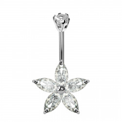 Sterling Silver Flower Belly Bar Surgical Steel Size 8mm with CZ Crystals - Various Colours - All our Jewellery is Quality Checked by Sheffield Assay office