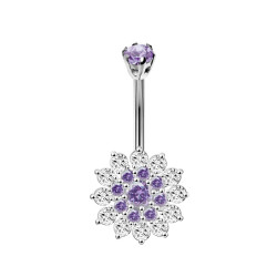 Sterling Silver Sun Flower CZ Crystal Belly Bars 1.6mm / 14G - Various Colours - All our Jewellery is Quality Checked by Sheffield Assay office