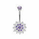 Sterling Silver Sun Flower CZ Crystal Belly Bars 1.6mm / 14G - Various Colours - All our Jewellery is Quality Checked by Sheffield Assay office