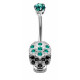 Sterling Silver Skull CZ Crystal Studded Belly Bars 1.6mm / 14G - Various Colours - All our Jewellery is Quality Checked by Sheffield Assay office