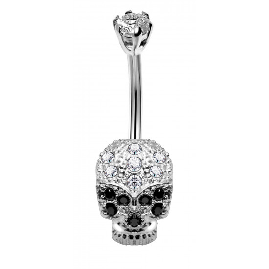 Sterling Silver Skull CZ Crystal Studded Belly Bars 1.6mm / 14G - Various Colours - All our Jewellery is Quality Checked by Sheffield Assay office