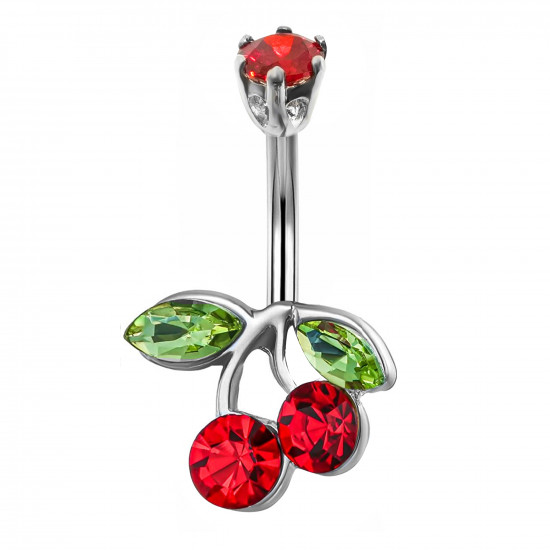 Sterling Silver Cherry CZ Crystal Belly Bars 1.6mm / 14G - Various Sizes - All our Jewellery is Quality Checked by Sheffield Assay office
