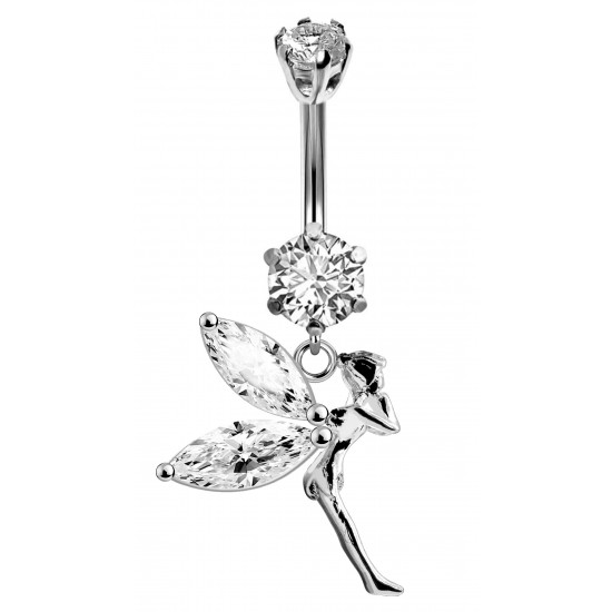 Sterling Silver Tinkerbell CZ Crystal Belly Bars 1.6mm / 14G - Various Colours - All our Jewellery is Quality Checked by Sheffield Assay office