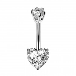 Sterling Silver Solitaire Heart Belly Bars Made Of CZ Crystals - Various Colours - All our Jewellery is Quality Checked by Sheffield Assay office
