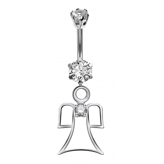 Sterling Silver Guardian Angel CZ Crystal Belly Bars 1.6mm / 14G - Various Colours - All our Jewellery is Quality Checked by Sheffield Assay office