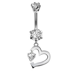 Sterling Silver Dangle Heart Belly Bars with CZ Crystals - Various Colours - All our Jewellery is Quality Checked by Sheffield Assay office